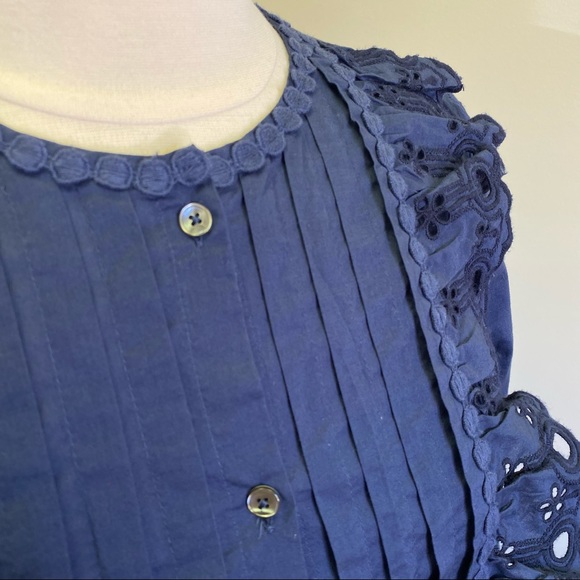 J Crew Navy Ruffle Eyelet Button Down Blouse - Picture 11 of 13